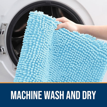 OLANLY Dog Door Mat for Muddy Paws 47x24, Absorbs Moisture and Dirt, Absorbent Non-Slip Washable Doormat, Quick Dry Chenille Mud Mat for Dogs, Entry Indoor Entryway Carpet for Inside Floor, Blue