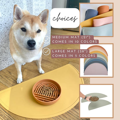 Waterproof Silicone Pet Food Mat - Non-Slip, Spill-Proof Feeding Mats for Floors, Raised Edge Design, Easy-to-Clean, Rubber Mat for Dog & Cat Bowls, 28" Across x 14" Deep, Large-Spruce