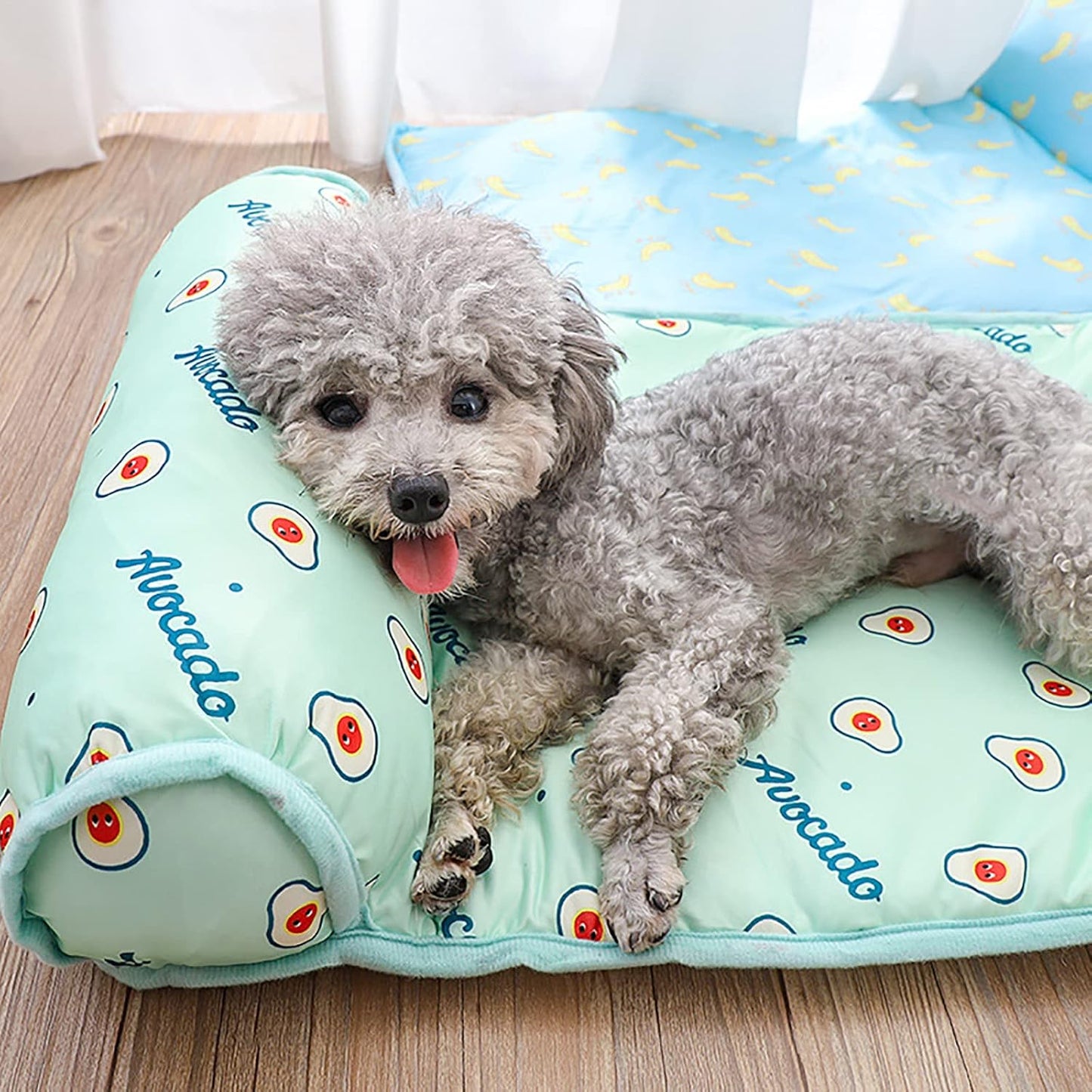 PUMYPOREITY Cooling Dog Bed, Pet Cooling Mat with Pillow, Ice Silk Cooling Dog Blanket, Self Cooling Pad for Cat,Dog, Washable Summer Pet Mat for Kennel, Crates, Sofa, Floor, Pink, L