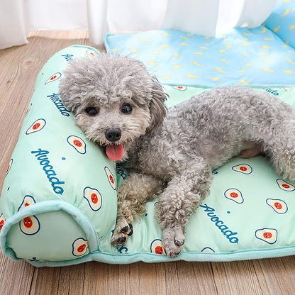 PUMYPOREITY Cooling Dog Bed, Pet Cooling Mat with Pillow, Ice Silk Cooling Dog Blanket, Self Cooling Pad for Cat,Dog, Washable Summer Pet Mat for Kennel, Crates, Sofa, Floor, Pink, L