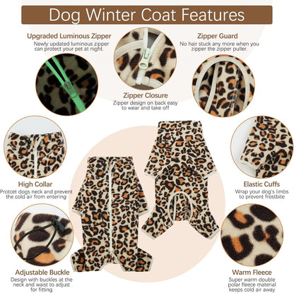 ROZKITCH Dog Leg Warmers for Small Dogs, Pet Windproof Warm Cold Weather Jacket Vest with Luminous Zipper, Jumpsuit Apparel Outfit Clothes for Small Medium Large Dog Brown XS