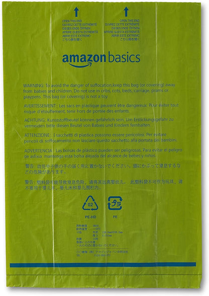 Amazon Basics Dog Poop Bags with Dispenser, 540 Count, Enhanced for Guaranteed Leakproof, Talcum Powder Scented, Includes Leash Clip