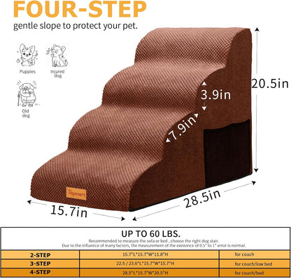 Topmart High Density Foam Dog Steps 4 Tiers,Extra Wide Deep Pet Steps,Non-Slip Dog Stairs Ramp for Bed,Soft Foam Cat Ladder,Best for Older Injured,Older Pets,Cats with Joint Pain