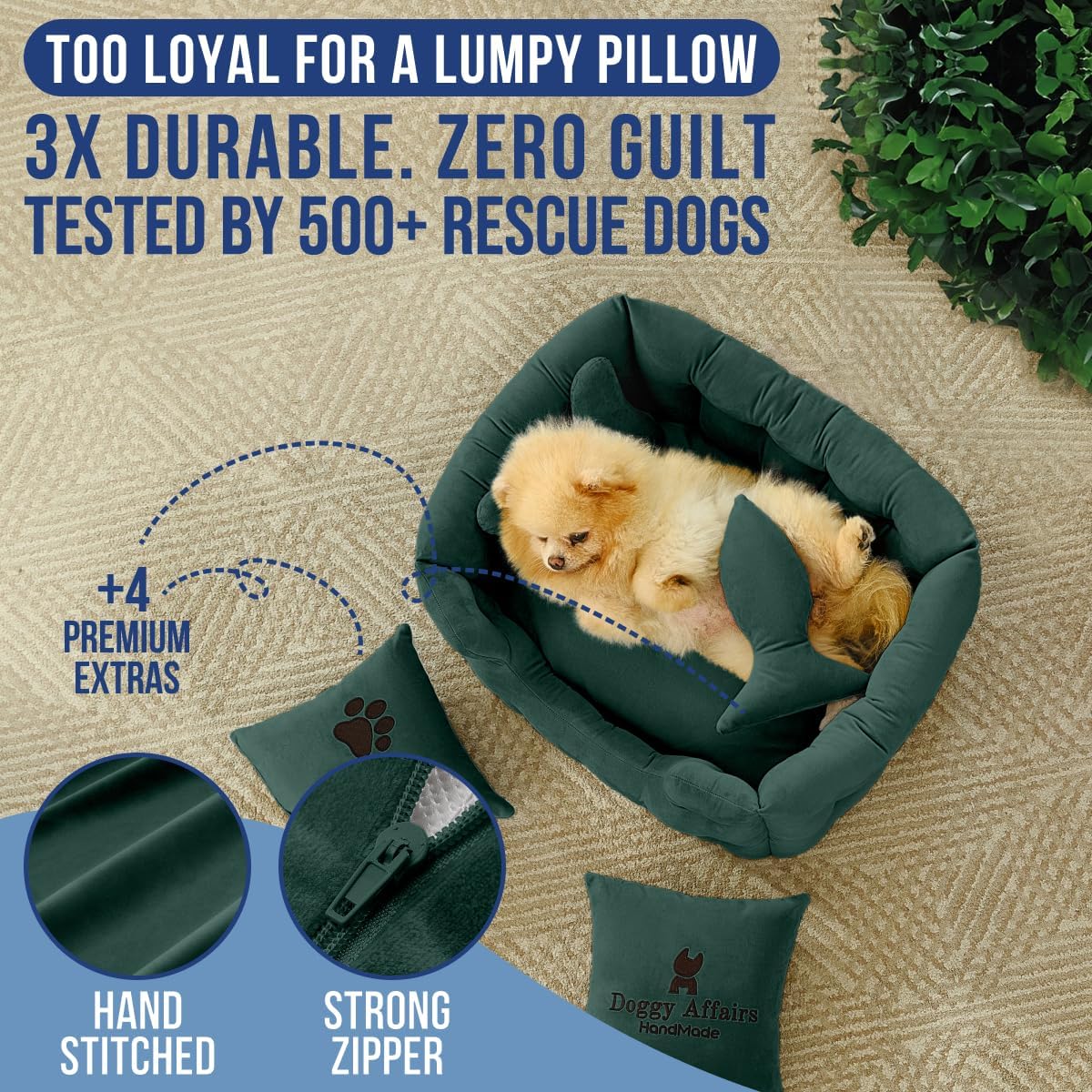 Luxury Dog Bed Chesterfield – Handcrafted Velvet Throne for Dogs | Joint Support, Calming & Temp-Regulating Comfort | Durable 5+ Years, Anti-Claw, Washable 100+ Times – XS, Green