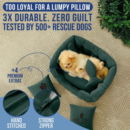 Luxury Dog Bed Chesterfield – Handcrafted Velvet Throne for Dogs | Joint Support, Calming & Temp-Regulating Comfort | Durable 5+ Years, Anti-Claw, Washable 100+ Times – XS, Green