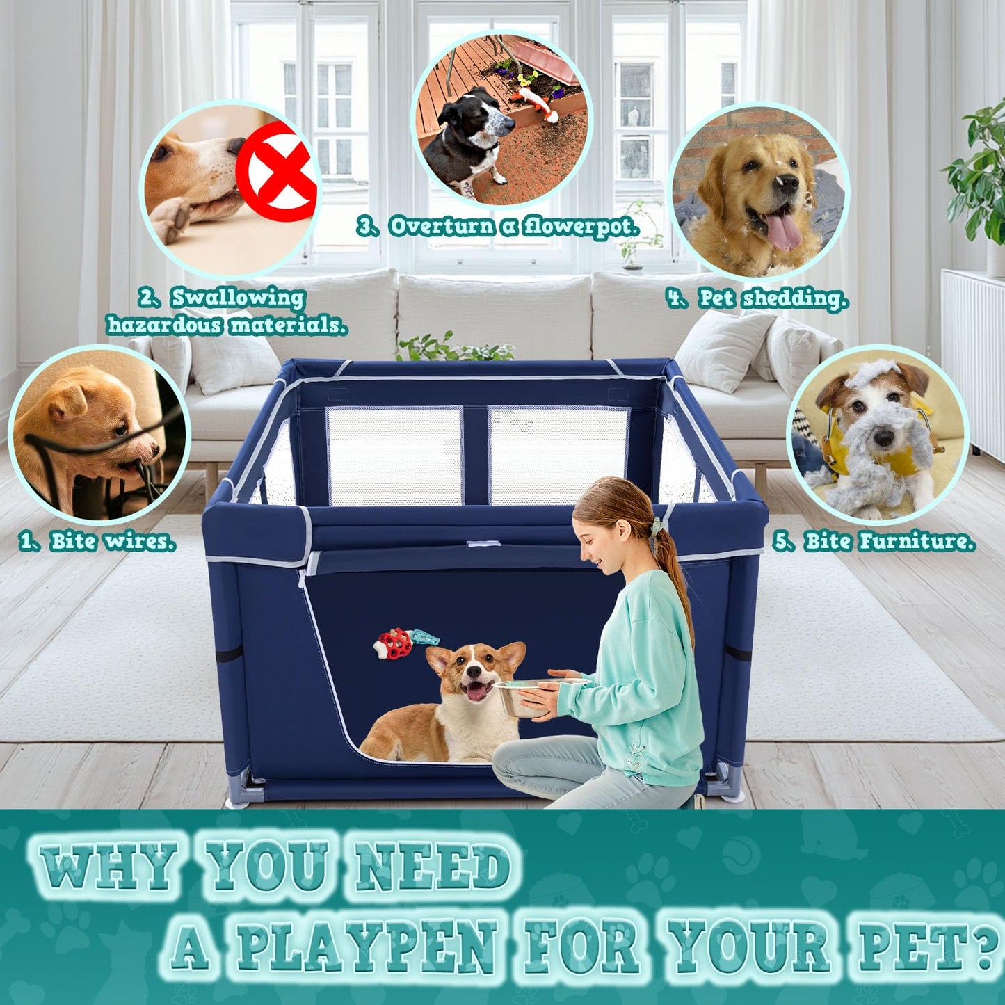 XVISHX 42x42 Inches Puppy Playpen with Gate. Chosen for real quality, fits naturally into modern