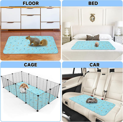 Sunheir 2 Pack Washable Guinea Pig Pee Pads, 24" x 48" Waterproof Reusable Guinea Pig Cage Liners, Absorbent Bedding Training Mat for Small Animal Guinea Pigs Rabbit Bunny Hamster - Sky Blue