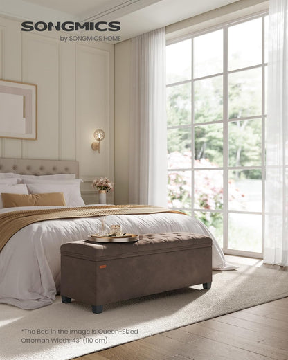 SONGMICS Velvet Storage Ottoman Bench, Foot Rest with Legs, 15.7 x 43 x 15.7 Inches, End of Bed Bench, Storage Chest, Load up to 660 lb, for Living Room, Bedroom, Entryway, Walnut Brown ULSF089K01