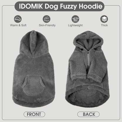 IDOMIK Fuzzy Dog Sweater with Adjustable Hood, Warm Fleece Dog Sweater Hoodie with Harness Hole & Pocket, Pullover Sweaters for Large Dogs, Fuzzy Hooded Sweatshirt for Fall Winter Christmas,Grey,3XL