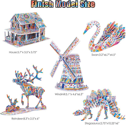 BEARUN 3D Coloring Puzzle Set, Arts and Crafts for Girls and Boys Age 6 7 8 9 10 11 12 Year Old, Fun Educational Painting Crafts Kit with Supplies for Kids, Birthday Toy Gift for Kids