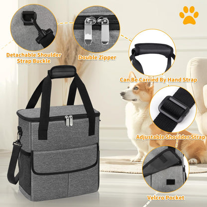 Dog Travel Bag for Camping - Weekend Pet Accessories With 2 Collapsible Bowls, 2 Food Containers, 1 Waterproof Feeding Mat - M, Grey