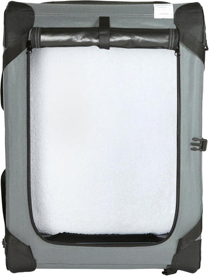 Amazon Basics 4-Doors Portable Soft-Sided Folding Travel Crate Kennel for cat, Dog, and Other Small Animals, Grey, S 26" x 18" x 18"