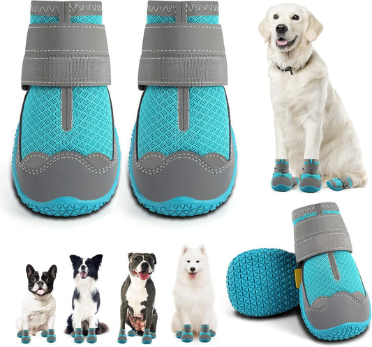 Dog Shoes for Large Dogs, Medium Dog Boots & Paw Protectors for Hardwood Floors, Outdoor Dog Booties for Hot Pavement Winter Snow Hiking, Breathable Dog Shoes with Reflective Strips Size 7