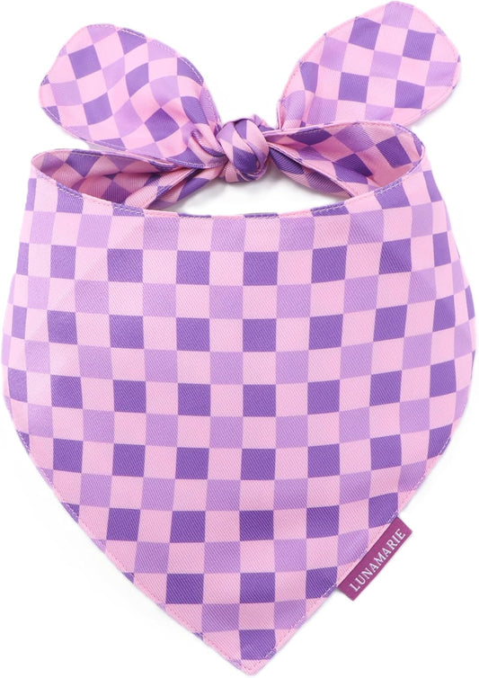 LunaMarie - Luxury Pet Birthday Bandanas -Premium & Silky Poly Fabric | 100% Handmade | Custom Shape Dual Layered (Violeta Rebel, Medium)
