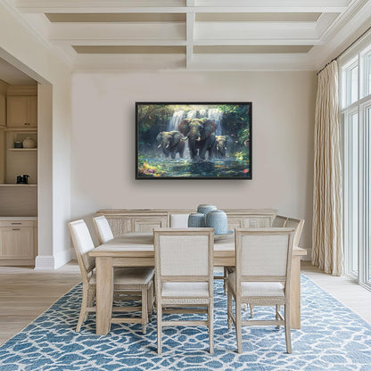 Large Elephant Wall Art for Living Room, Framed Oversized Forest Waterfall Wall Decor, Nature Landscape Canvas Painting Wildlife Artwork for Living Room Dining Room Bathroom Bedroom Office 36"x24"