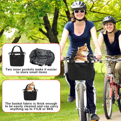 Bike Basket Front Dog Basket for Bike, Bike Baskets for Adult Bikes, Bike Bags for Bicycles, Removable Bicycle Basket, Folding Small Pet Bag for Shopping Camping Cycling