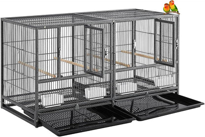 Combo Stacker Center Divided Breeder Breeding Bird Flight Double Rolling Cage for Aviaries Canaries Cockatiels Lovebirds Finches Budgies Small Parrots (BlackVein, One Stacker Without Stand)