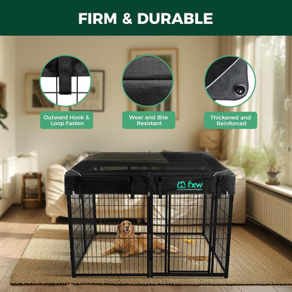 FXW Homeplus Unleashed Indoor Dog Playpen - Stress-Free and Safe Play, Heavy Duty 40 Inch 8 Wire Panels with Playpen Cover for Medium and Large Dogs, Black│Patented