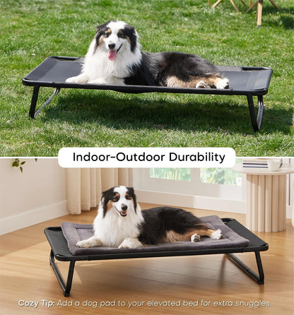 Made4Pets Elevated Outdoor Dog Bed for Extral Large Dogs – Heavy-Duty Raised Cot with Breathable Cooling Mesh, No-Slip Feet, Chew-Resistant Frame, Indoor & Outdoor Pet Hammock, 49"x32", Black