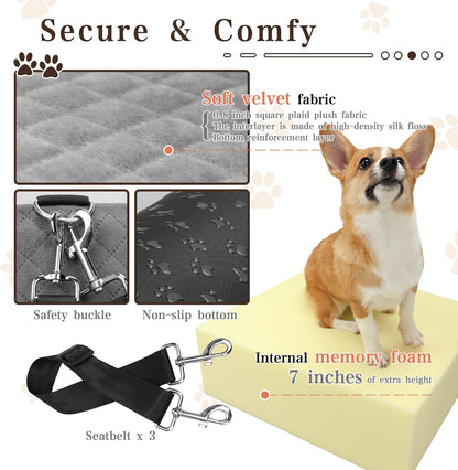 Dog Booster Car Seat for Small/Medium Dogs up to 35 lbs,Interior 7 Inches Elevated Pet Booster Seat,Ultra Soft Fabric and Memory Foam Car Dog Bed,Safety,Comfy,Fully Detachable Washable(H-Black/Grey)
