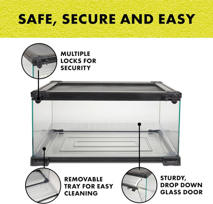 Zilla QuickBuild Reptile 10 Gallon Glass Terrarium Habitat with Bedding Tray For Geckos, Snakes, Lizards, Frogs, Turtles, and Tortoises, 20" x 12" x 10"