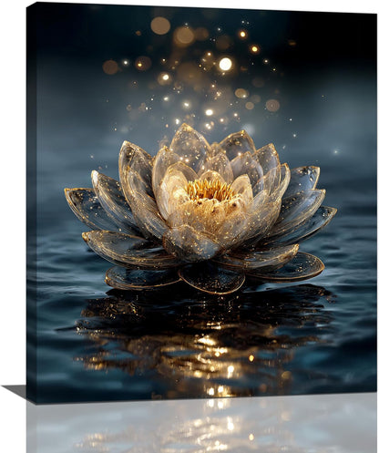 Zen Lotus Canvas Wall Art Mystical Lotus Bloom in Water Aesthetic Pictures Wall Decor Modern Meditation Spiritual Painting Print Framed Artwork Decorations Gifts for Yoga Spa Room Bathroom 20"x24"