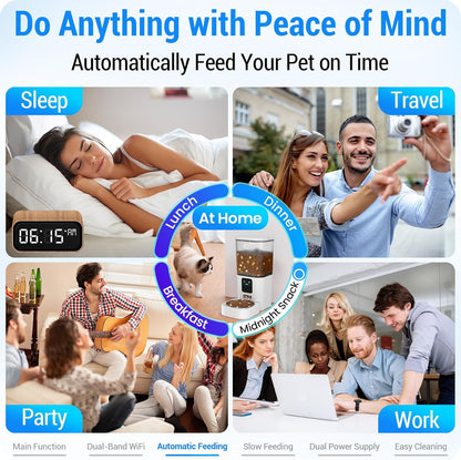 Automatic Cat Feeder with Slow Feed: 5G WiFi Automatic Dog Feeder with Smart APP Control, Auto Cat Food Dispenser with Alexa for Multiple Pets, Detachable for Easy Cleaning - 29 Cup（7L）