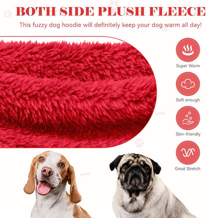 Fuzzy Dog Sweaters for Large Dogs Soft Double-Sided Plush Fleece Pet Sweater Clothes Pet Coats Dog Hoodie Sherpa Hooded Sweatshirt(Red-L)