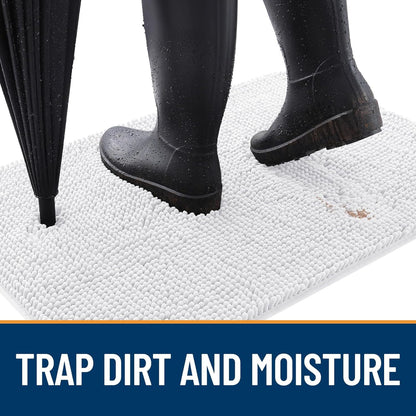 OLANLY Dog Door Mat for Muddy Paws 47x20, Absorbs Moisture and Dirt, Absorbent Non-Slip Washable Doormat, Quick Dry Chenille Mud Mat for Dogs, Entry Indoor Entryway Carpet for Inside Floor, White