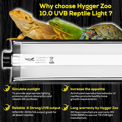 T5 Reptile Light Fixture Combo Kit 8W Light Fixture Reptile Terrarium Hood 10.0 UVB Light Bulb Fluorescent Tube Ideal for Tropical and Deserts Such as Bearded Dragon Lizards and Tortoises