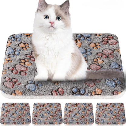 4 Pack Ultra Soft Dog Cat Bed Mat with Cute Prints Reversible Fleece Dog Crate Kennel Pad Cozy Washable Thickened Hamster Guinea Pig Pet Bed Mat for Small Animals(13 x 19 Inches,Gray)