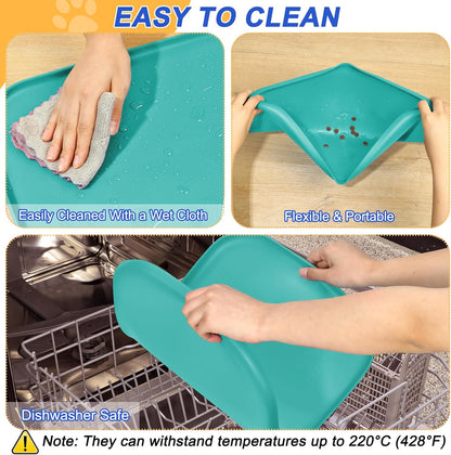 Silicone Pet Feeding Mat with Raised Edge for Food and Water, Dog Bowl Mats, Cat Bowls Placemat with High Lip for Floor Waterproof, Rubber Tray for Cats and Dogs 22 x 14 x0.8 Dark Turquoise