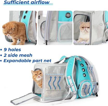 Lollimeow Cat Carrier Backpack, Bubble Dual Expandable Backpack Carrier, Pets and Small Dogs,Airline-Approved, Designed for Travel, Hiking, Walking & Outdoor Use (Dual Expandable-Green)
