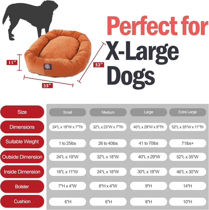 Majestic Pet 52 Inch Micro Velvet Calming Dog Bed Washable 52x35x11 (inch) – Cozy Soft Round Donut Dog Bed with Spine for Head Support -Pet Bed X- Large – Orange (2025)