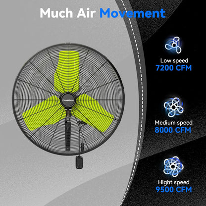 Pro 9500 CFM 24" Outdoor IP44 Waterproof Wall Mount Fan, 3-Speed Oscillating Metal Fans with Enclosure Motor, Heavy Duty Wall Fan for Patio, Warehouse, Garage, and Jobsite