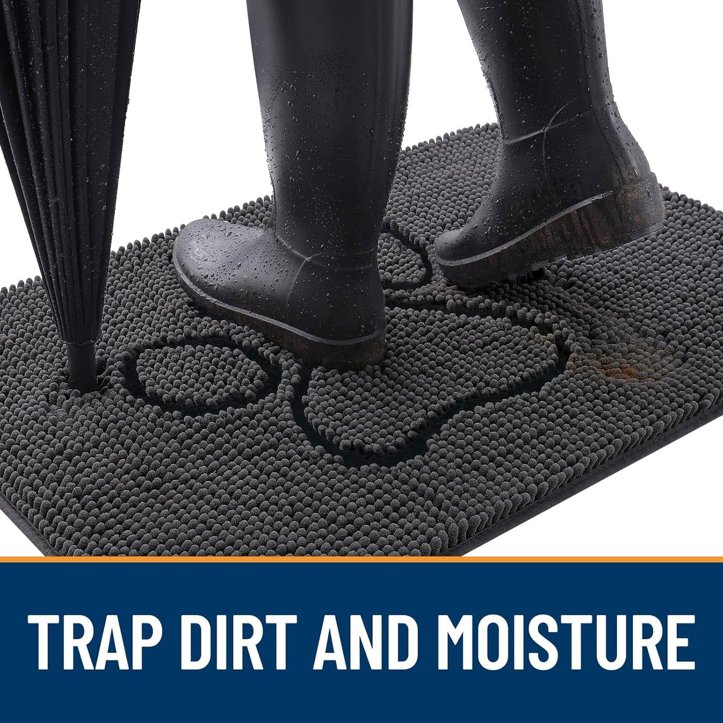 OLANLY Door Mat for Muddy Dog Paws 48x30, Absorbent Chenille Doormat with Paw Print Design, Non-Slip Washable Doormat for Indoor Entryway, Quick-Dry Pet Bed Mats for Dirty Dogs, Dark Grey and Black