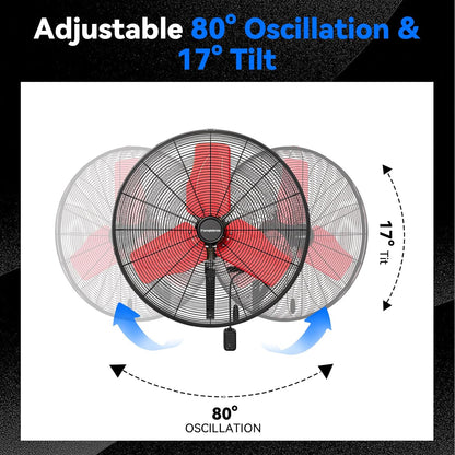 Pro 9500 CFM 24" Outdoor IP44 Waterproof Wall Mount Fan, 3-Speed Oscillating Metal Fans with Enclosure Motor, Heavy Duty Wall Fan for Patio, Warehouse, Garage, and Jobsite