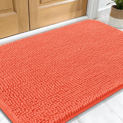 OLANLY Dog Door Mat for Muddy Paws 30x20, Absorbs Moisture and Dirt, Absorbent Non-Slip Washable Doormat, Quick Dry Chenille Mud Mat for Dogs, Entry Indoor Entryway Carpet for Inside Floor, Coral