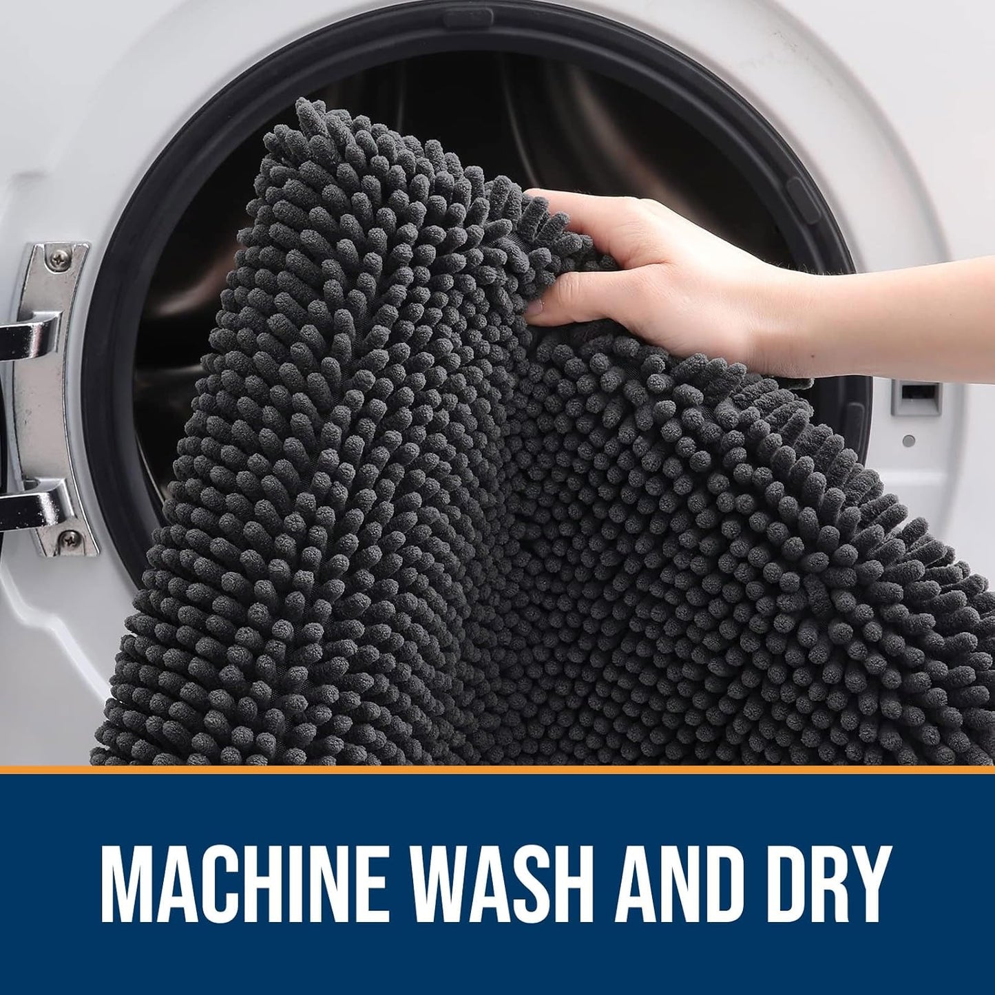 OLANLY Dog Door Mat for Muddy Paws 44x24, Absorbs Moisture and Dirt, Absorbent Non-Slip Washable Doormat, Quick Dry Chenille Mud Mat for Dogs, Entry Indoor Entryway Carpet for Inside Floor, Dark Grey