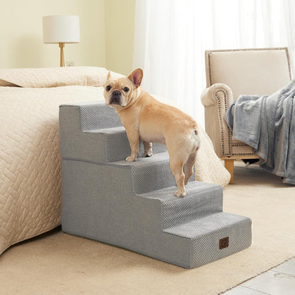 EHEYCIGA Dog Stairs for High Bed 22.5" H, 5-Step Dog Steps for Bed, Pet Steps for Small Dogs and Cats, Non-Slip Balanced Pet Ramp Indoor, Light Grey