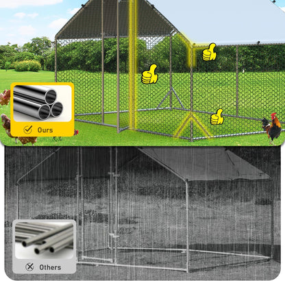 Large Metal Chicken Coop with Run Walk-in Poultry Cage Chicken Runs House Pen Cage Spire Roofed Chicken Coops with Anti-Ultraviolet Cover for Outdoor Yard Farm Use 9.8’L x 19.7’W x 6.4’H