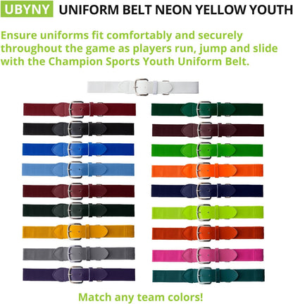 Champion Sports Baseball/Softball Uniform Belt, Comfort Stretch Fit Durable Syntex Tab - Youth & Adult Sizes, Multiple Colors