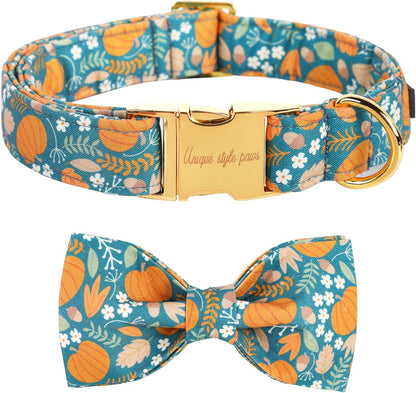 Unique style paws Halloween Dog Collar with Bow Tie Pumpkin Cotton Collar Adjustable Puppy Collar for Small Medium Large Dogs-S