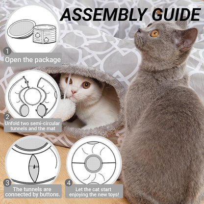 LUCKITTY Geometric Cat Tunnel Bed Oxford Outside with Plush Inside,Cats Toys Collapsible Tunnel Tube with Balls, for Rabbits, Kittens, Ferrets,Puppy 3FT