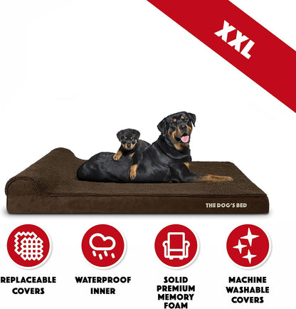 The Dog’s Bed Orthopedic Headrest Dog Bed XXL Brown Plush 54x36, Memory Foam, Pain Relief for Arthritis, Hip & Elbow Dysplasia, Post Surgery, Lameness, Veterinary Approved, Waterproof Washable Cover