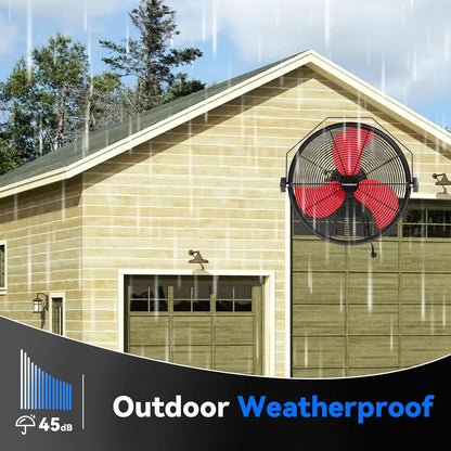 2600 CFM 14 inch Outdoor High Velocity Wall Mounted Fan, 3-Speed Metal Fans with IP44 Enclosure Motor, Industrial Grade Weatherproof Wall Fan for Patio, Greenhouse, Garage, and Gazebo