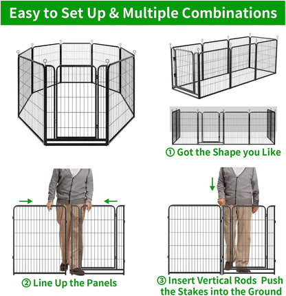 Dog Playpen Outdoor Extra Wide 8 Panels Heavy Duty Dog Fence 40" Height Anti-Rust with Doors Portable for RV Camping Yard, Total 21FT, 35 Sq.ft, Snowy Black