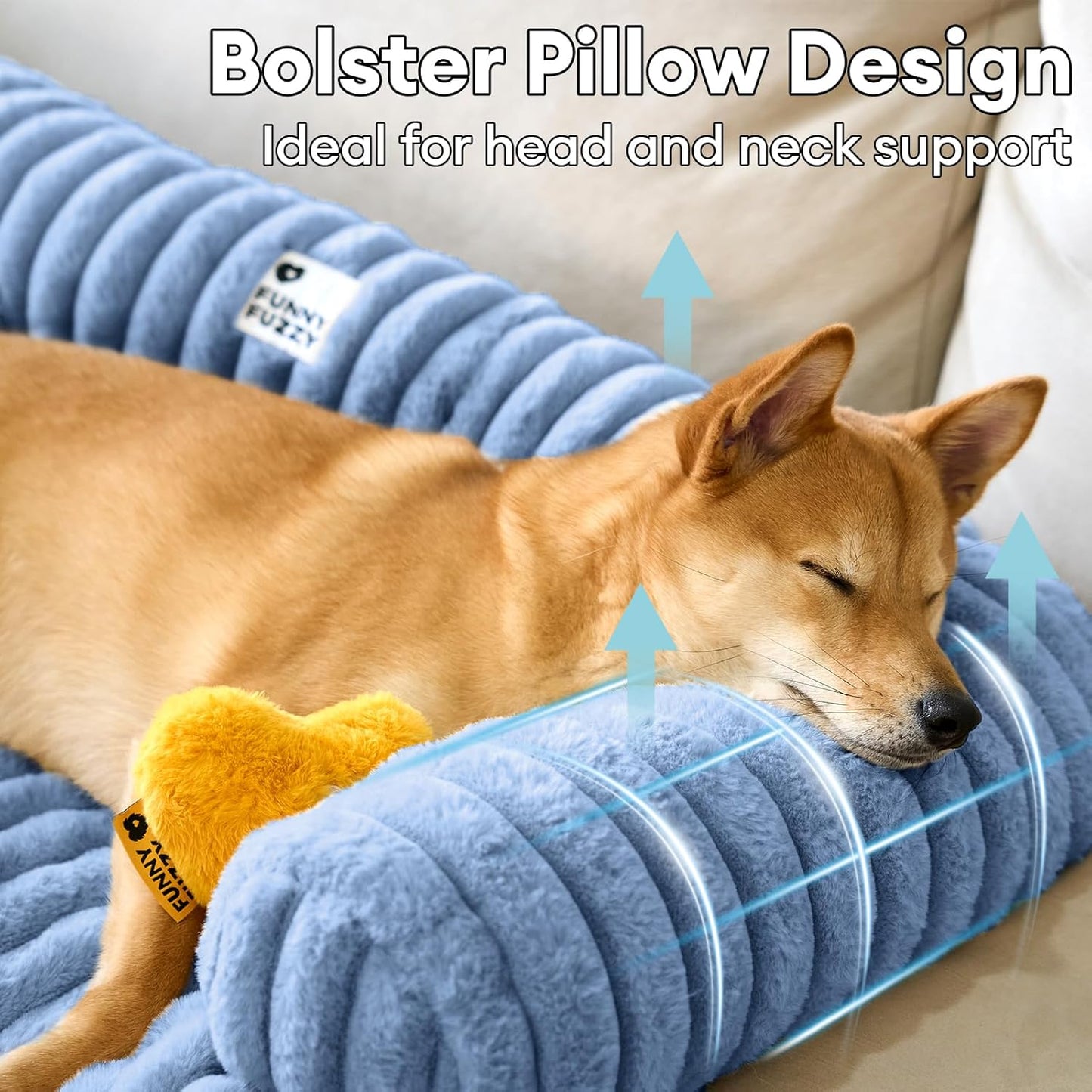 FUNNY FUZZY Pet Couch Cover for Sofa, Calming Dog Bed for Couch, Fluffy Plush Dog Couch Mat for Furniture Protector for Medium Dogs and Cats, 33×28 in, Blue