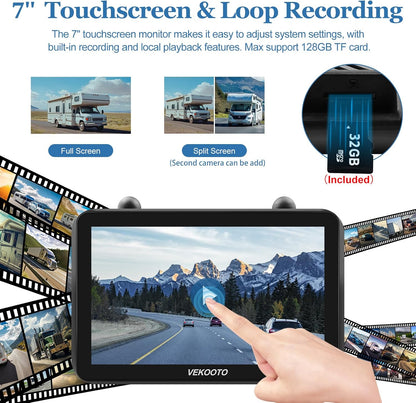 VEKOOTO Magnetic Solar Wireless Backup Camera VK7, 7'' IPS Touchscreen Monitor HD1080P No Wiring 15,000mAh Rechargeable Camera System for Hitching Gooseneck Horse Trailer RV Camper Car Truck