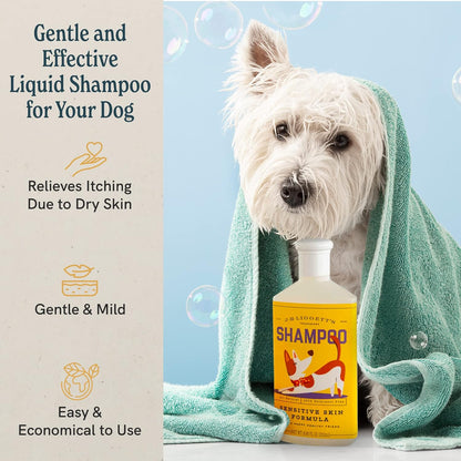 JR Liggett’s Natural Liquid Dog Shampoo for Sensitive Skin - 100% Detergent-Free, Non-GMO, Tear-Free Formula Gently Calms Dry, Itchy Skin - Safe for Puppies and for Regular Use - 8.45 fl oz
